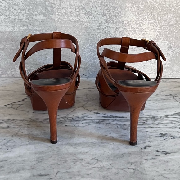 YSL Saint Laurent Tribute platform heels tobacco leather sz 36.5 - Picture 6 of 14